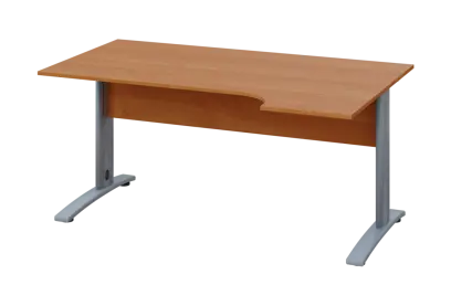 ERK 28 - 164 stůl kancelářský, rohový, pravý, kovová podnož stříbrná, deska 25 mm, široký 1600 mm, olše jantar